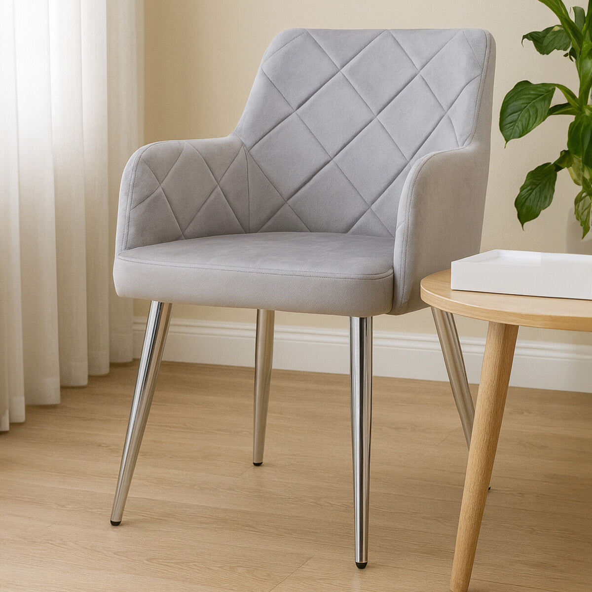 Orsina Tamzin Mink Velvet Dining Chair – Splayed Chrome Legs