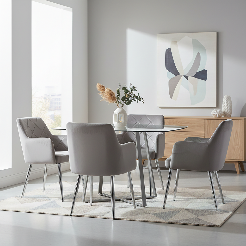 Orsina Tamzin Mink Velvet Dining Chair – Splayed Chrome Legs