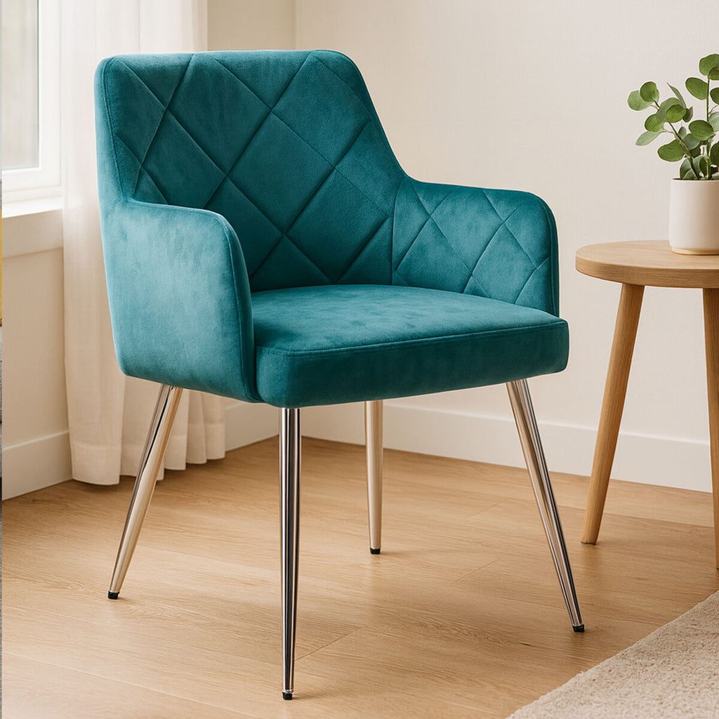 Orsina Tamzin Light Blue Splayed Dining Chair | Upholstered Metal Base
