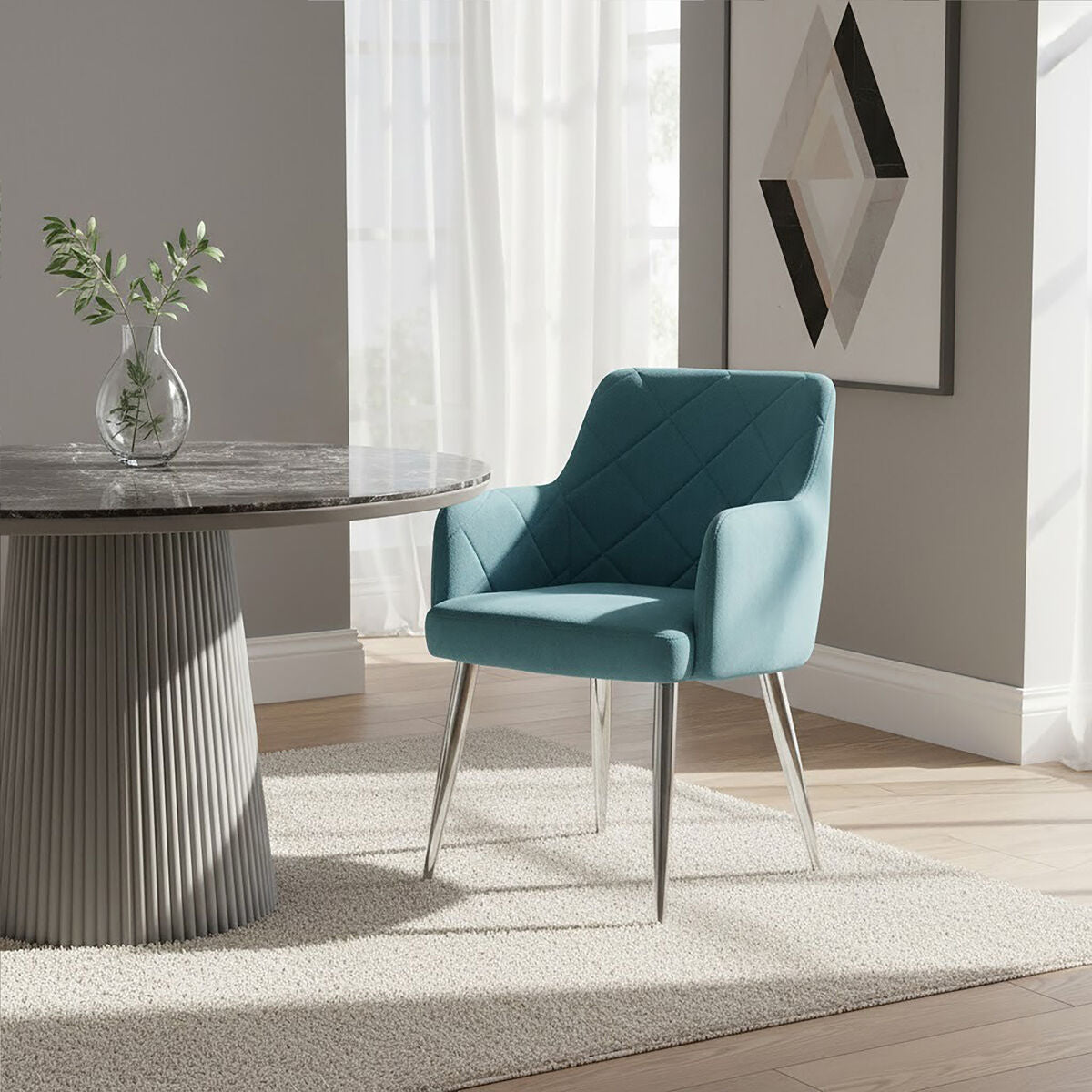 Orsina Tamzin Light Blue Splayed Dining Chair | Upholstered Metal Base