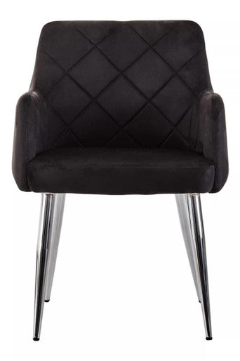 Orsina Tamzin Black Velvet Dining Chair with Splayed Chrome Legs