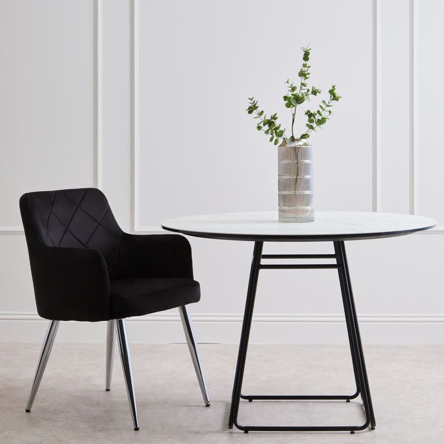 Orsina Tamzin Black Velvet Dining Chair with Splayed Chrome Legs