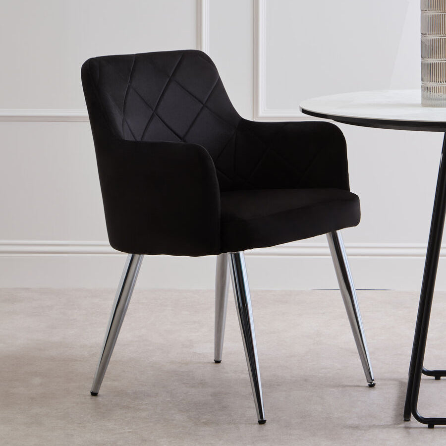 Orsina Tamzin Black Velvet Dining Chair with Splayed Chrome Legs