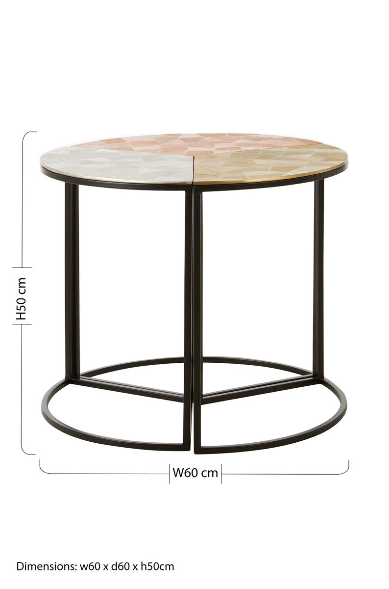 Orsina Mirano Set of 3 Round Side Tables – Etched Mixed Metal Tops
