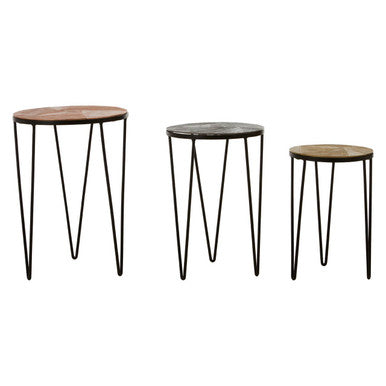 Orsina Mirano Set of 3 Round Metallic Side Tables with Hairpin Legs