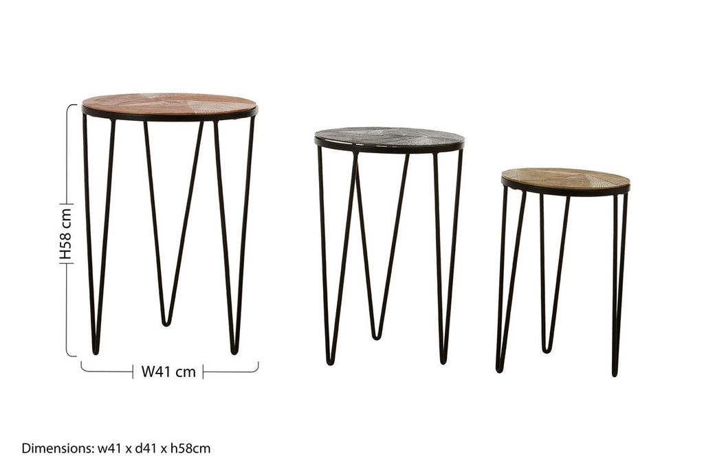 Orsina Mirano Set of 3 Round Metallic Side Tables with Hairpin Legs