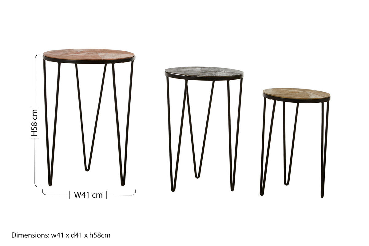 Orsina Mirano Set of 3 Round Metallic Side Tables with Hairpin Legs