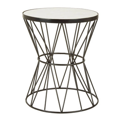 Orsina Rabia White Marble Side Table | Black Iron Corset Base