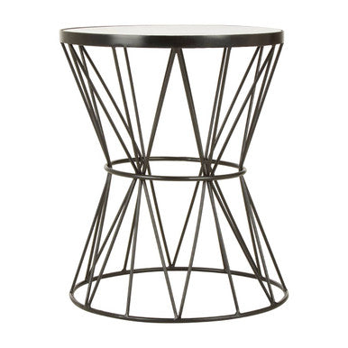 Orsina Rabia White Marble Side Table | Black Iron Corset Base