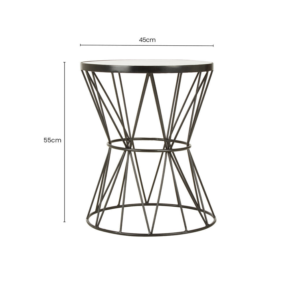 Orsina Rabia White Marble Side Table | Black Iron Corset Base