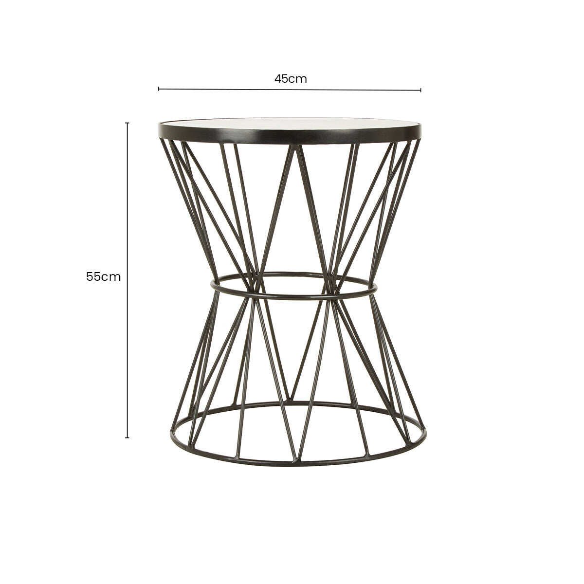 Orsina Rabia White Marble Side Table | Black Iron Corset Base