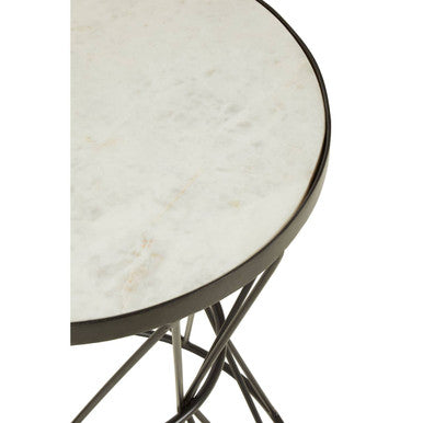 Orsina Rabia White Marble Side Table | Black Iron Corset Base