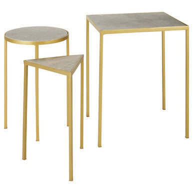 Orsina Rabia Grey Marble & Antique Brass Nesting Tables - Set of 3