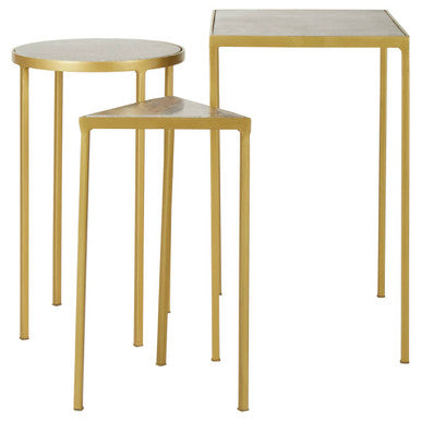 Orsina Rabia Grey Marble & Antique Brass Nesting Tables - Set of 3