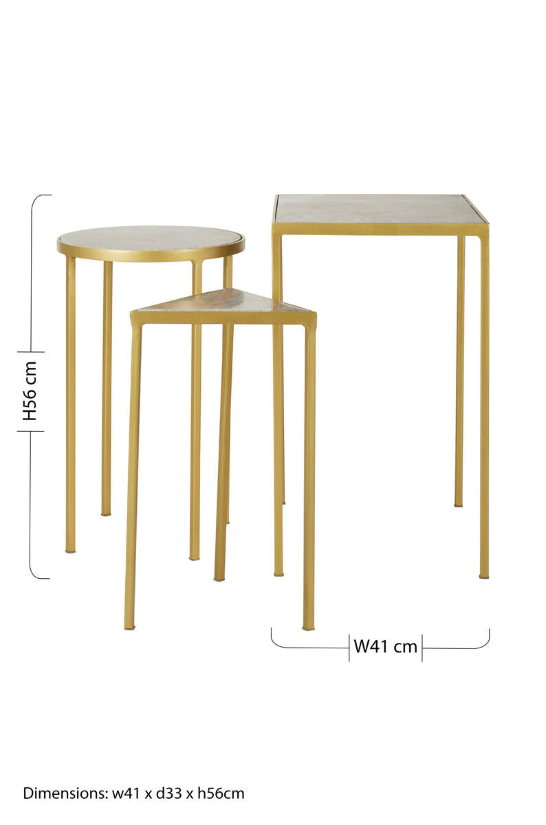 Orsina Rabia Grey Marble & Antique Brass Nesting Tables - Set of 3