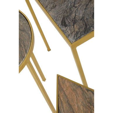 Orsina Rabia Grey Marble & Antique Brass Nesting Tables - Set of 3
