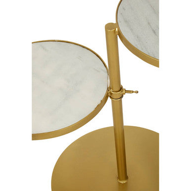 Orsina Rabia Round Marble Side Table – Gold Finish 2-Tier End Table