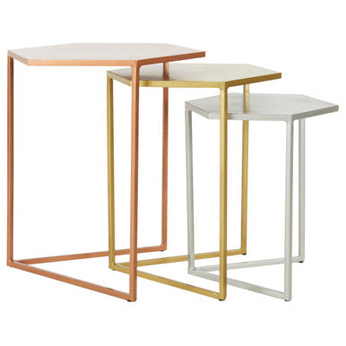 Orsina Rabia Hexagonal Nesting Tables – Set of 3 Metallic Side Tables