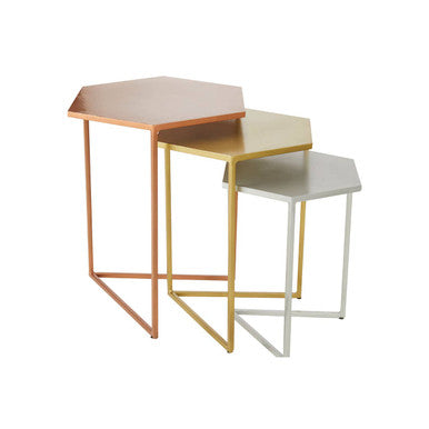 Orsina Rabia Hexagonal Nesting Tables – Set of 3 Metallic Side Tables