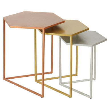 Orsina Rabia Hexagonal Nesting Tables – Set of 3 Metallic Side Tables