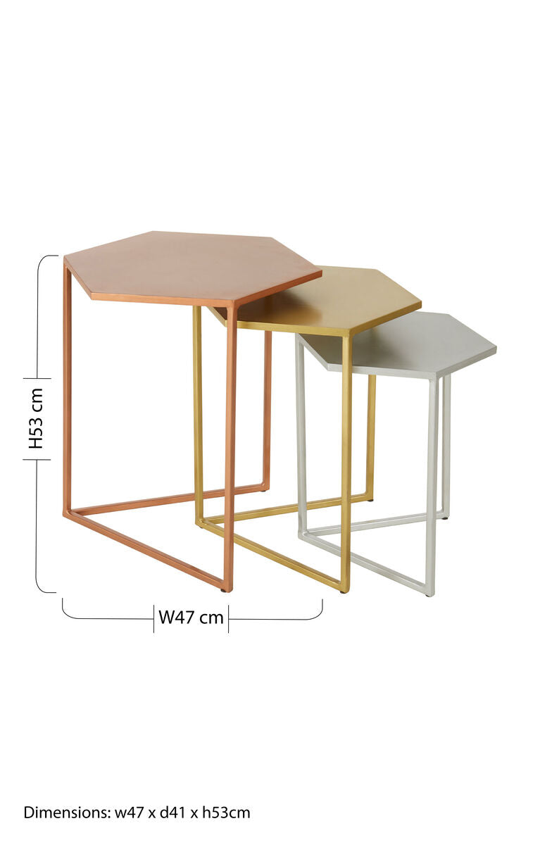 Orsina Rabia Hexagonal Nesting Tables – Set of 3 Metallic Side Tables