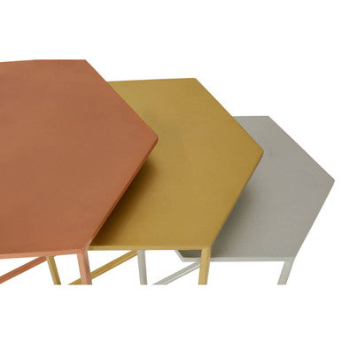 Orsina Rabia Hexagonal Nesting Tables – Set of 3 Metallic Side Tables