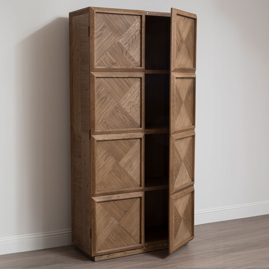 Orsina Salvar Natural Oak Wood Tall Cabinet – Boho Storage Tower