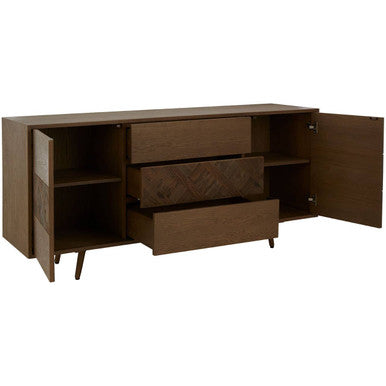 Orsina Salvar Oak and Elm Wood Sideboard – 3-Door Rustic Buffet
