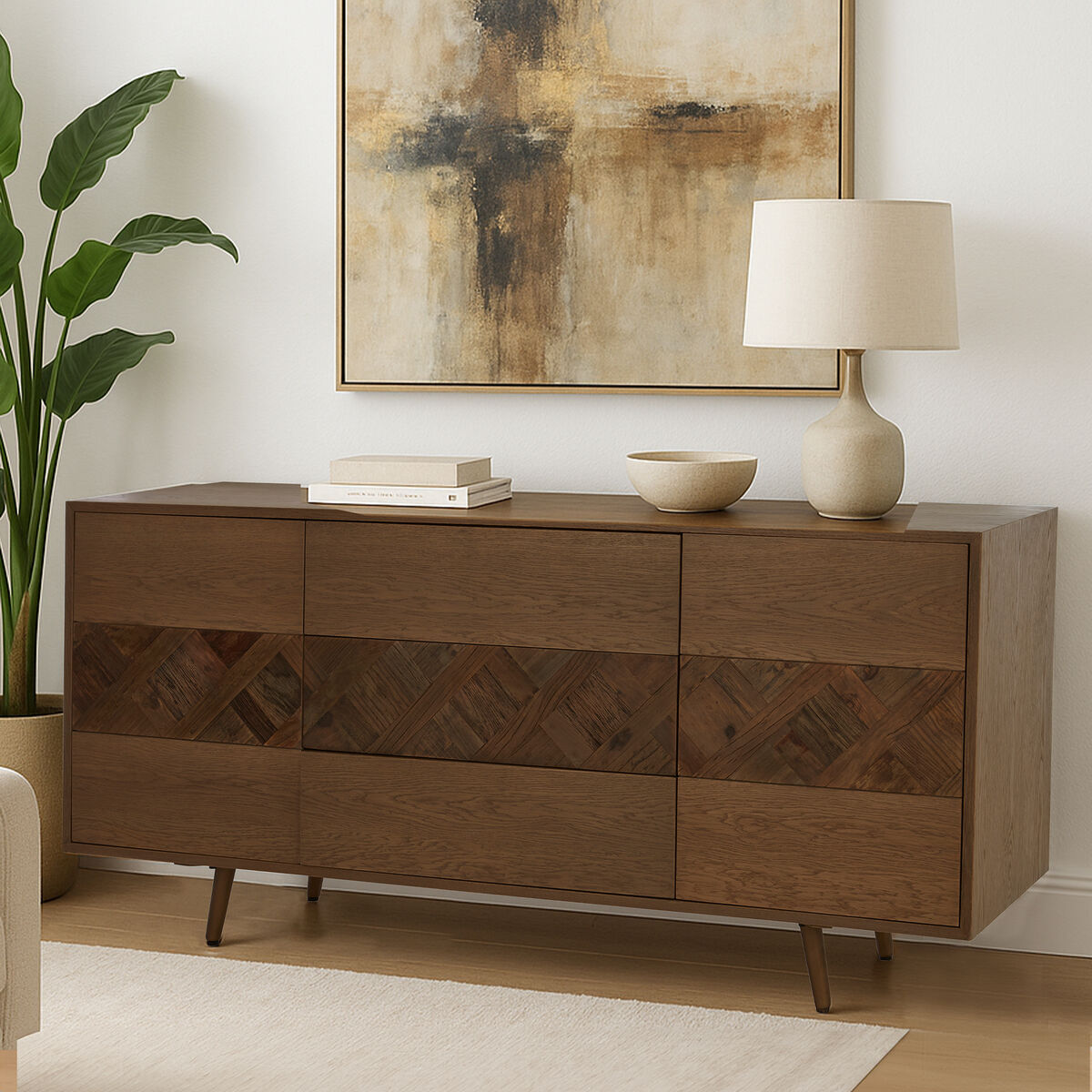 Orsina Salvar Oak and Elm Wood Sideboard – 3-Door Rustic Buffet