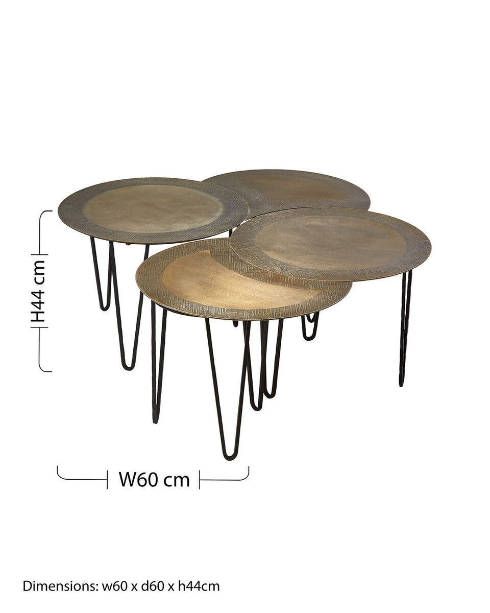 Orsina Rany Coffee Table Set of 4 – Antique Brass & Iron Hairpin Legs