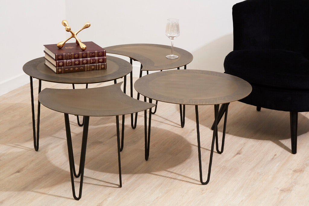 Orsina Rany Coffee Table Set of 4 – Antique Brass & Iron Hairpin Legs