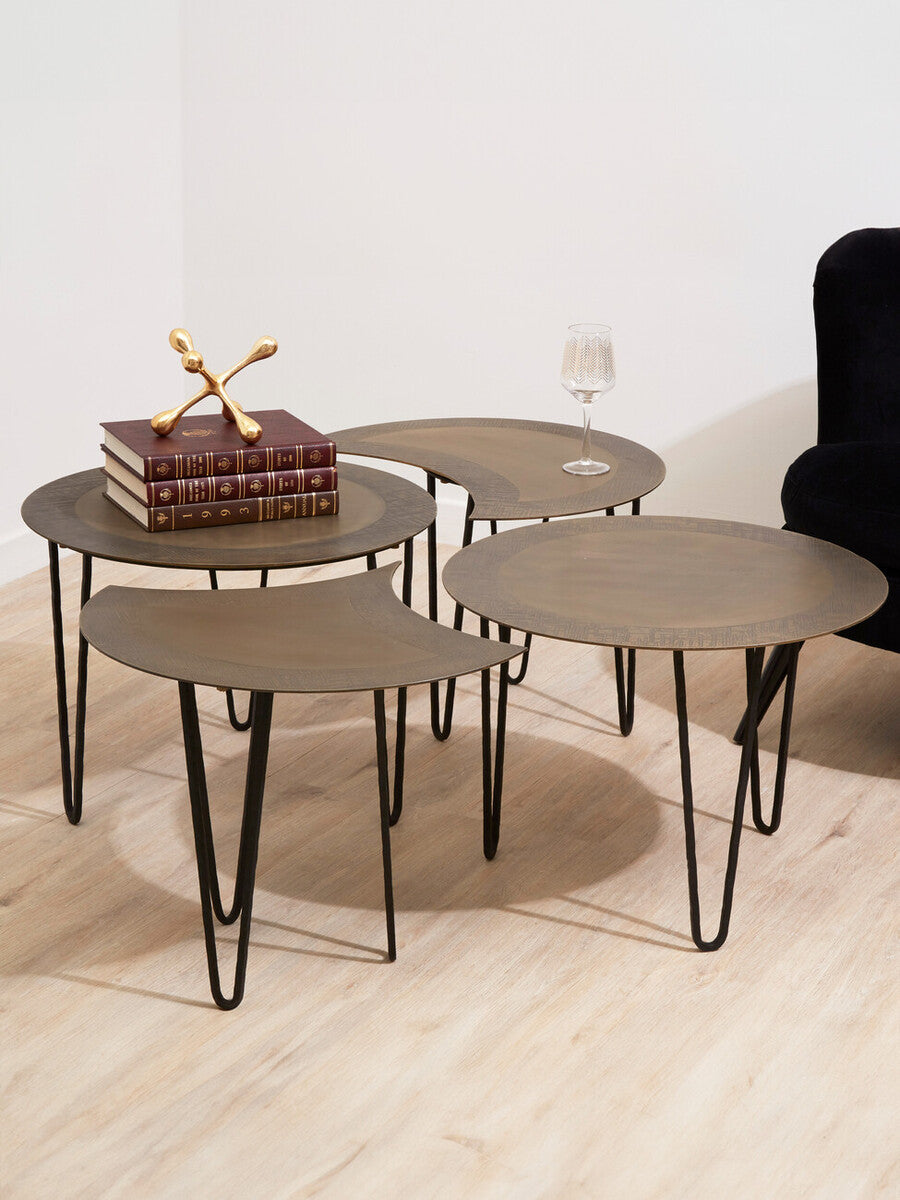 Orsina Rany Coffee Table Set of 4 – Antique Brass & Iron Hairpin Legs