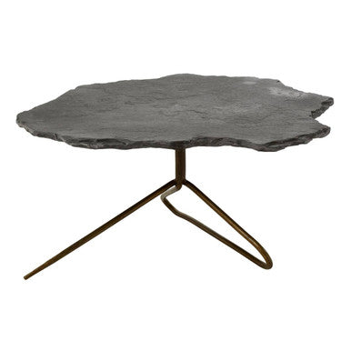 Orsina Rany Stone Coffee Table – Live Edge Top with Geometric Base