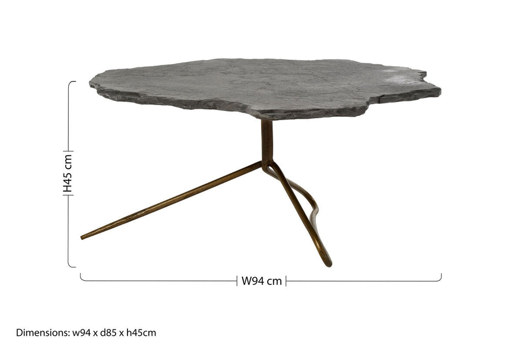 Orsina Rany Stone Coffee Table – Live Edge Top with Geometric Base