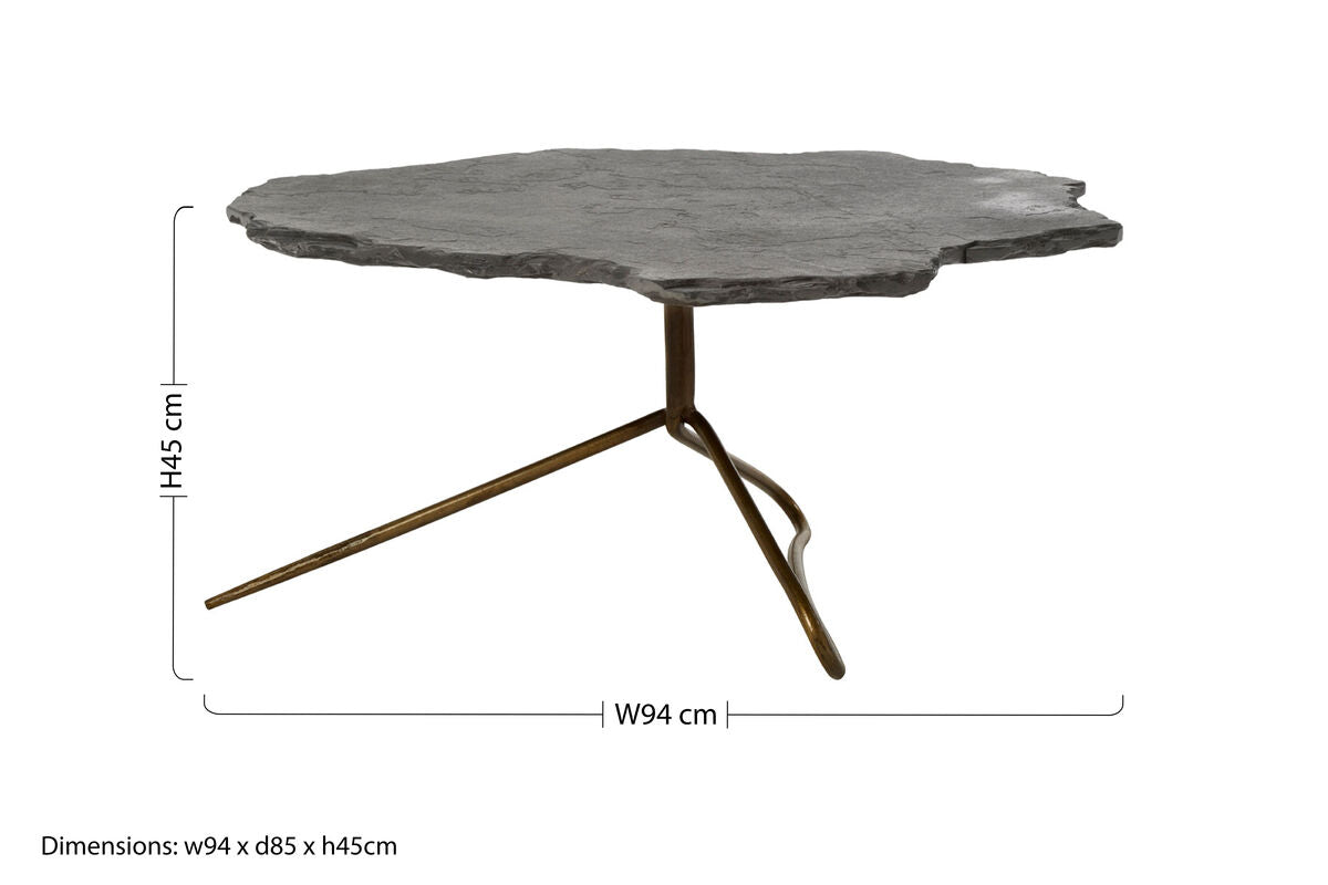 Orsina Rany Stone Coffee Table – Live Edge Top with Geometric Base