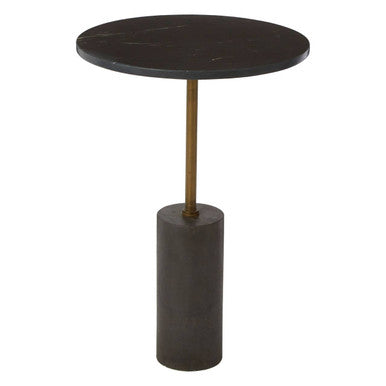 Orsina Rany Black Marble Side Table | Round Top & Antique Brass Pole