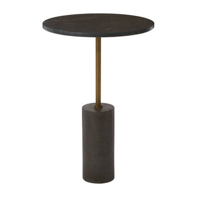 Orsina Rany Black Marble Side Table | Round Top & Antique Brass Pole