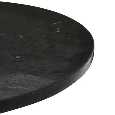 Orsina Rany Black Marble Side Table | Round Top & Antique Brass Pole