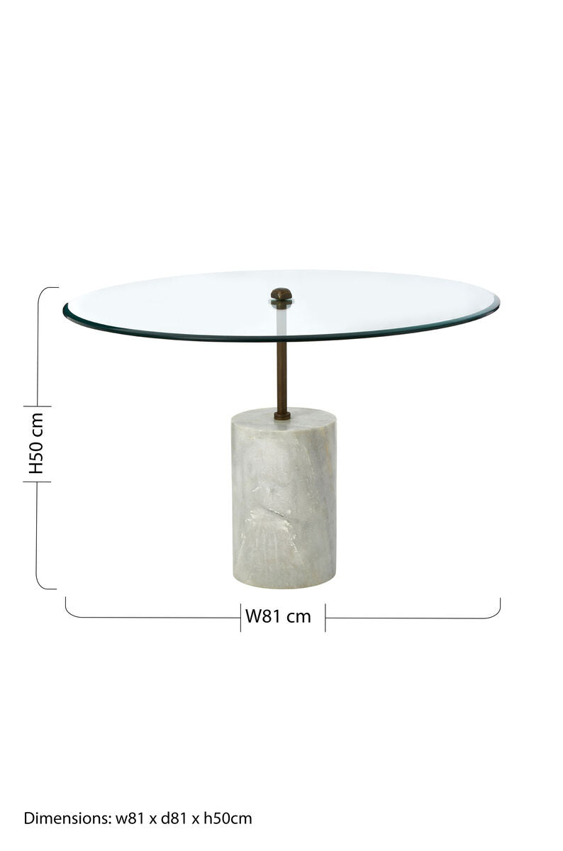 Orsina Rany Round Glass and White Marble Side Table – Antique Brass