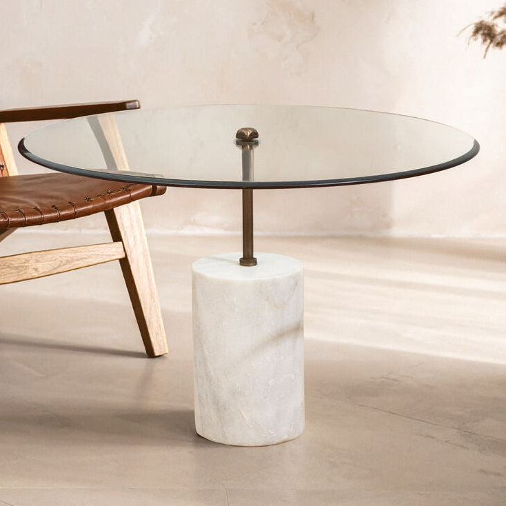 Orsina Rany Round Glass and White Marble Side Table – Antique Brass