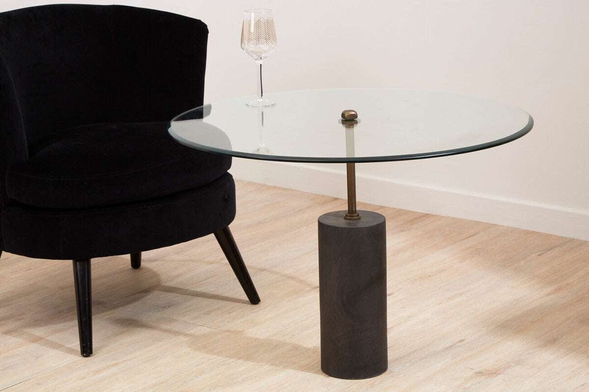 Orsina Rany Round Glass and Black Marble Side Table – Antique Brass