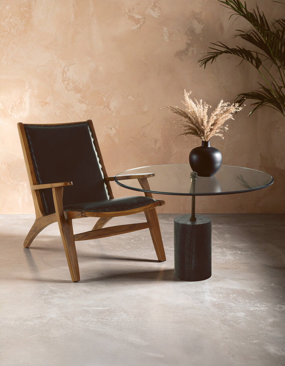 Orsina Rany Round Glass and Black Marble Side Table – Antique Brass