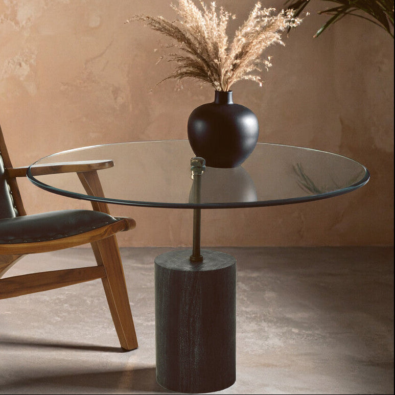 Orsina Rany Round Glass and Black Marble Side Table – Antique Brass