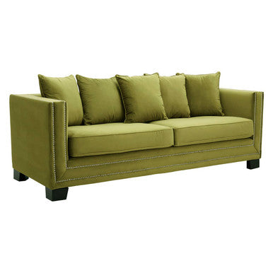 Orsina Sofia 3 Seater Moss Velvet Sofa with Nailhead Trim