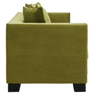 Orsina Sofia 3 Seater Moss Velvet Sofa with Nailhead Trim