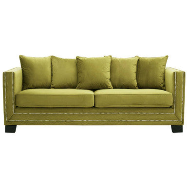 Orsina Sofia 3 Seater Moss Velvet Sofa with Nailhead Trim