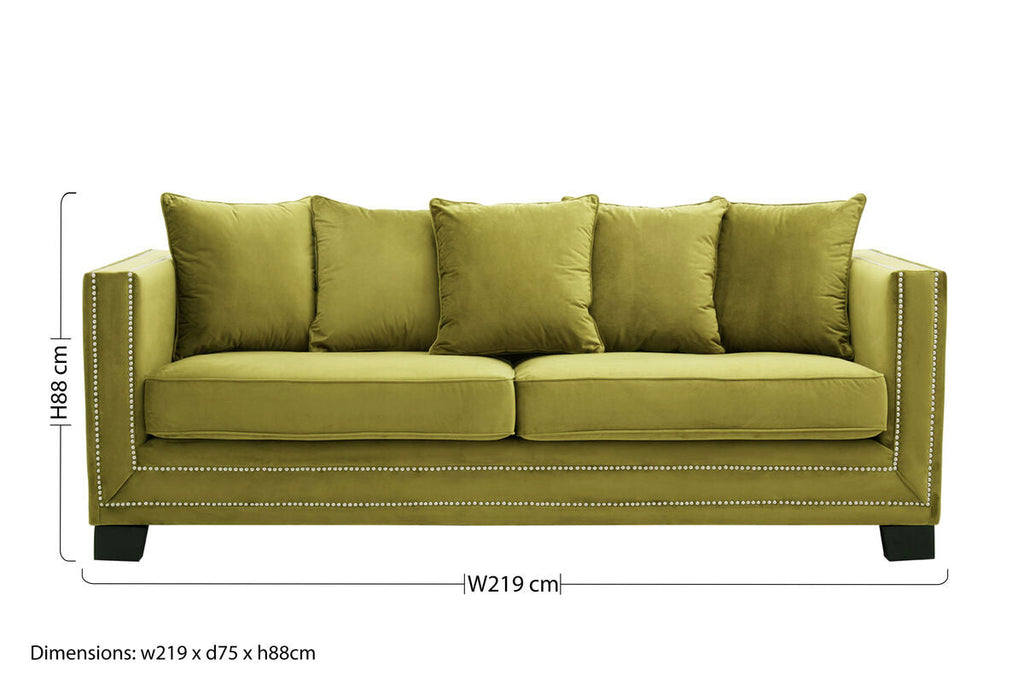 Orsina Sofia 3 Seater Moss Velvet Sofa with Nailhead Trim