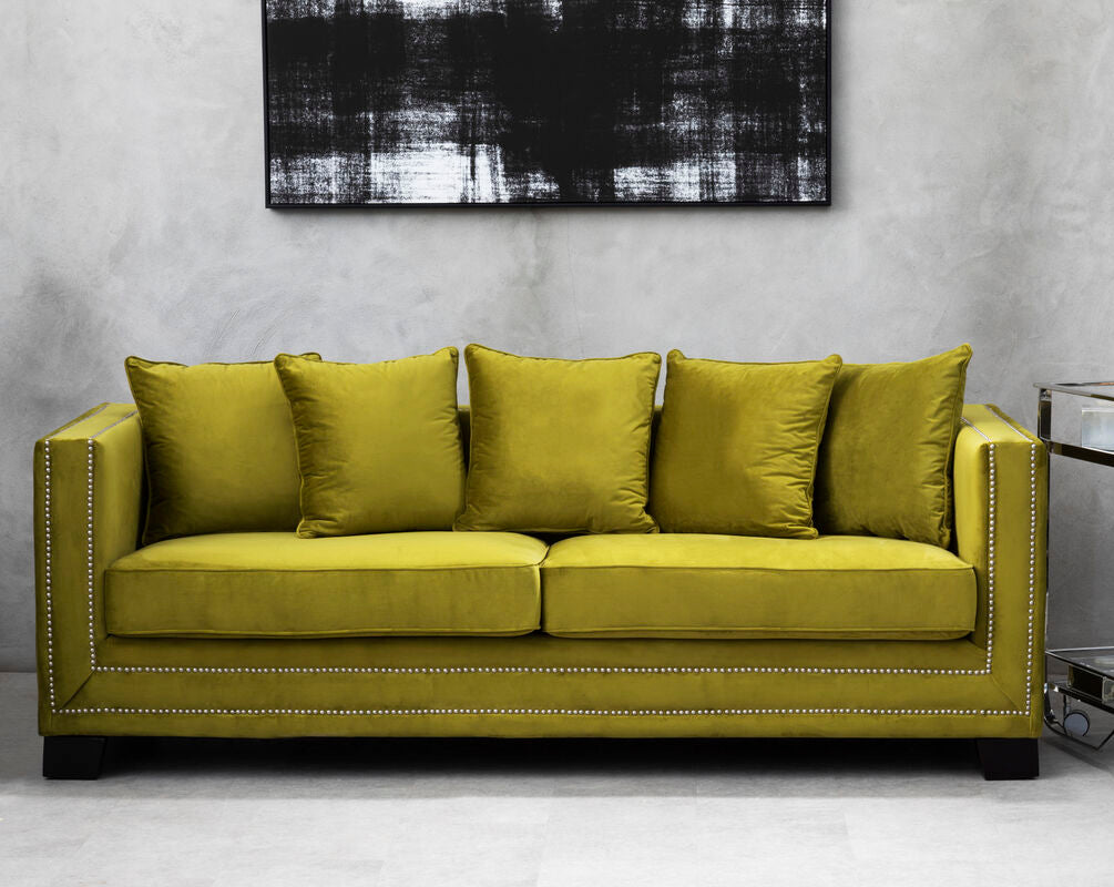 Orsina Sofia 3 Seater Moss Velvet Sofa with Nailhead Trim