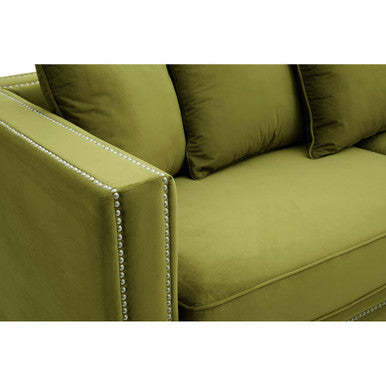 Orsina Sofia 3 Seater Moss Velvet Sofa with Nailhead Trim
