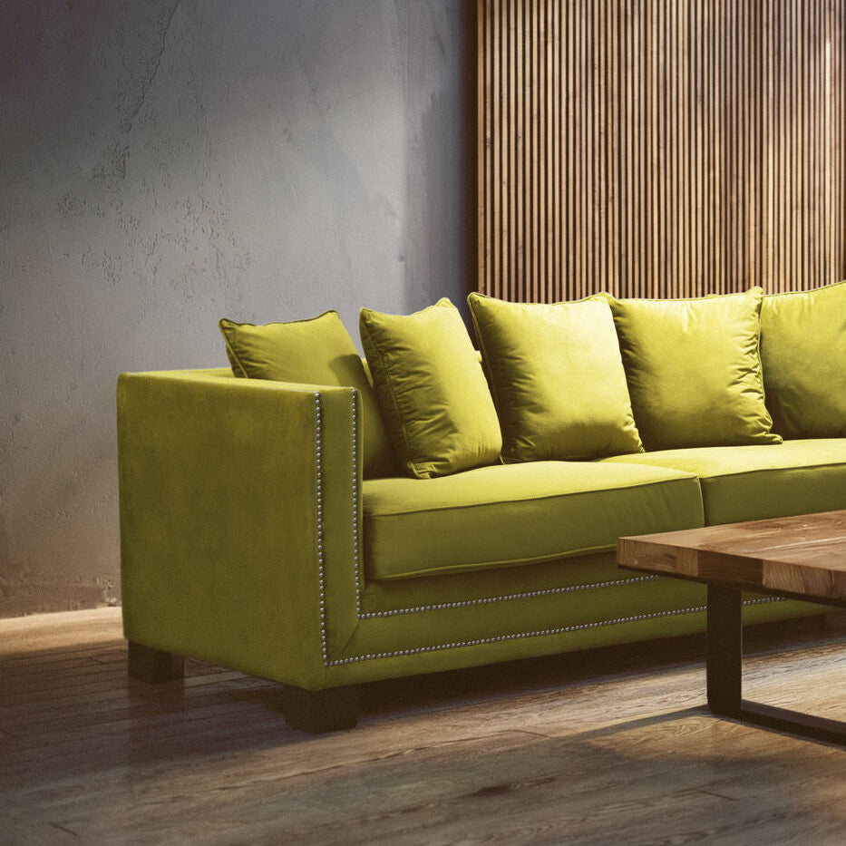 Orsina Sofia 3 Seater Moss Velvet Sofa with Nailhead Trim